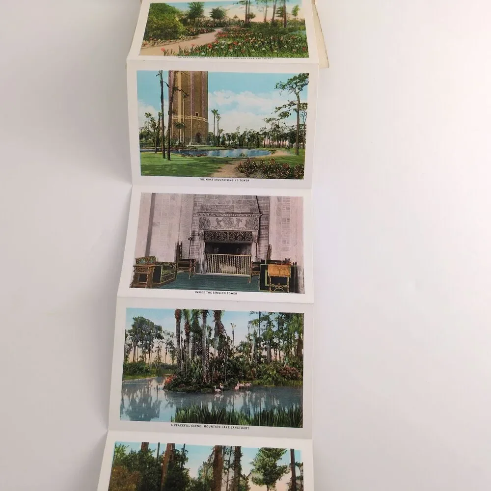 The Singing Tower Lake Wales Florida 1930s Fold-Out Linen‎ Postcards FL Bok